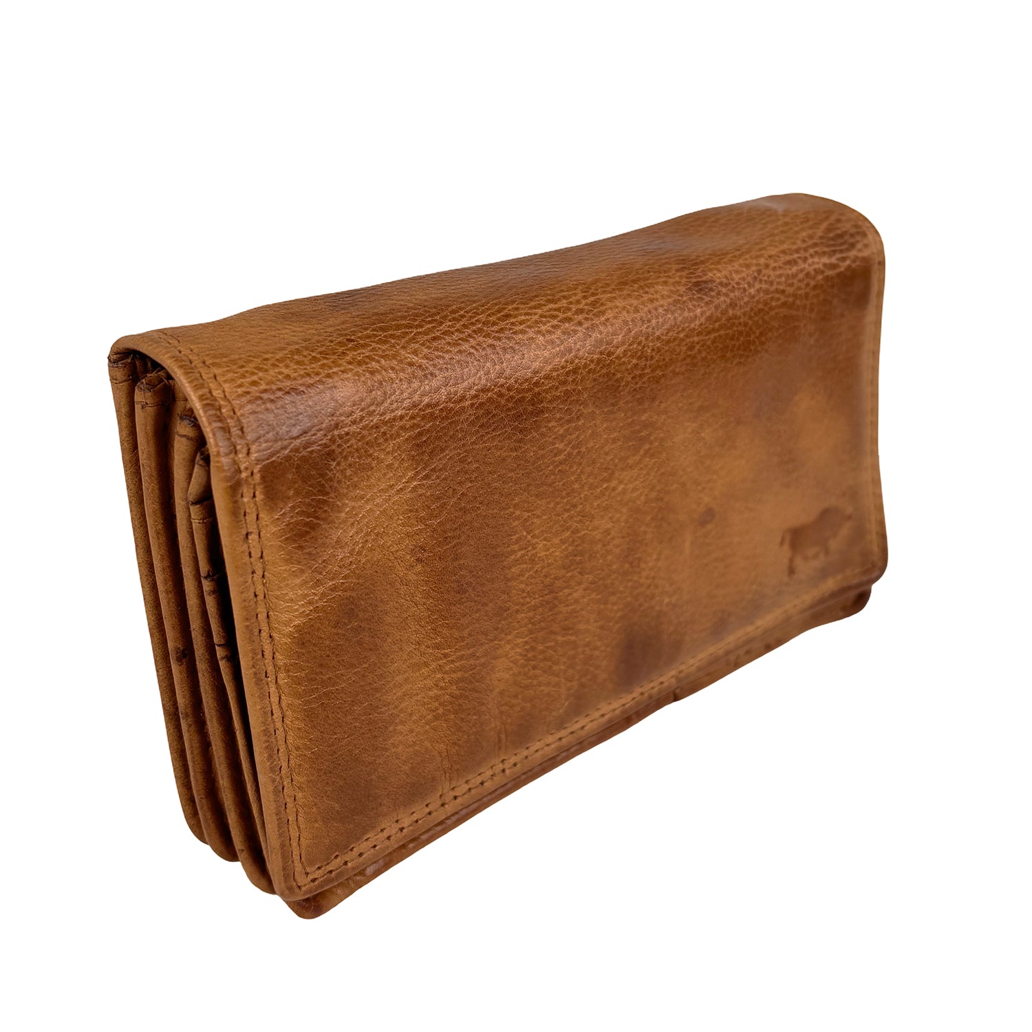 Cognac damesportemonnee van gewassen leer