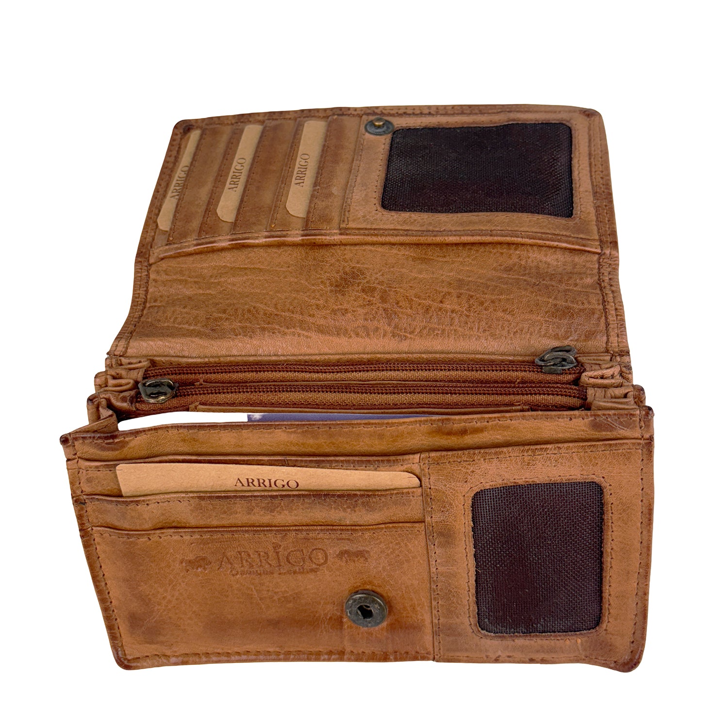 Cognac damesportemonnee van gewassen leer