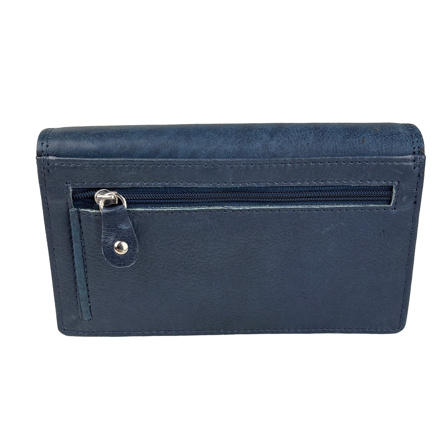 Brede blauwe leren portemonnee met RFID