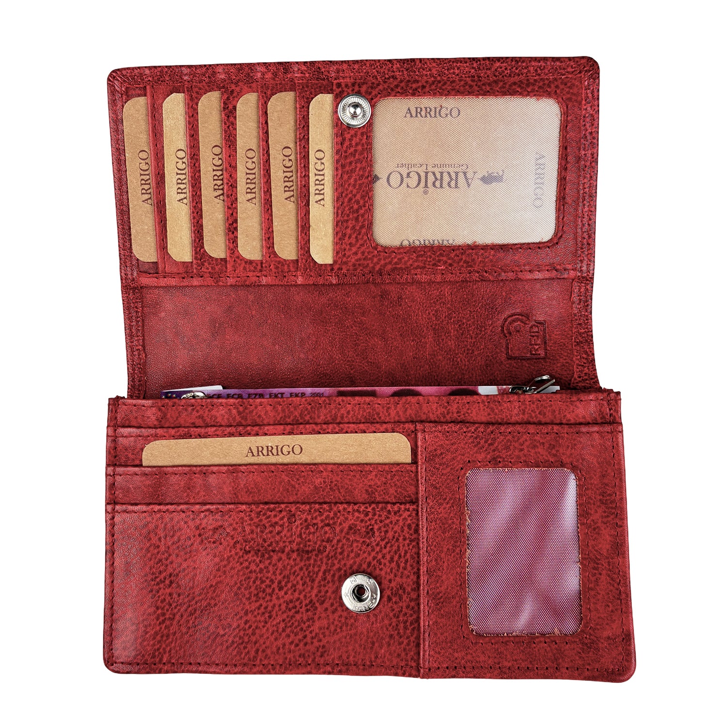 Rode leren portemonnee met RFID