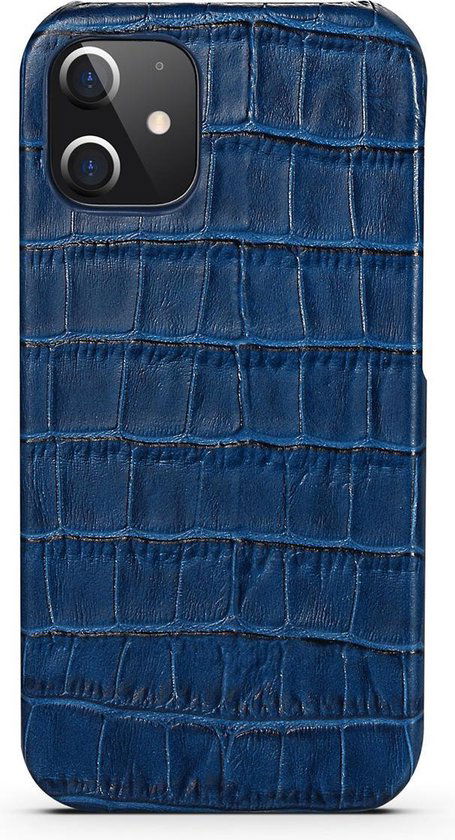 Iphone 12 hoesje blauw kroko - Arrigo Leather Goods