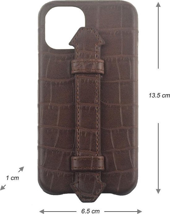 Iphone 12 mini hoesje donkerbruin met kroko print iphone 12 - Arrigo Leather Goods