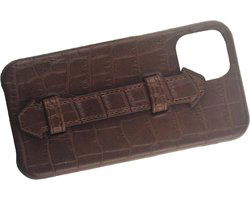 Iphone 12 mini hoesje donkerbruin met kroko print iphone 12 - Arrigo Leather Goods