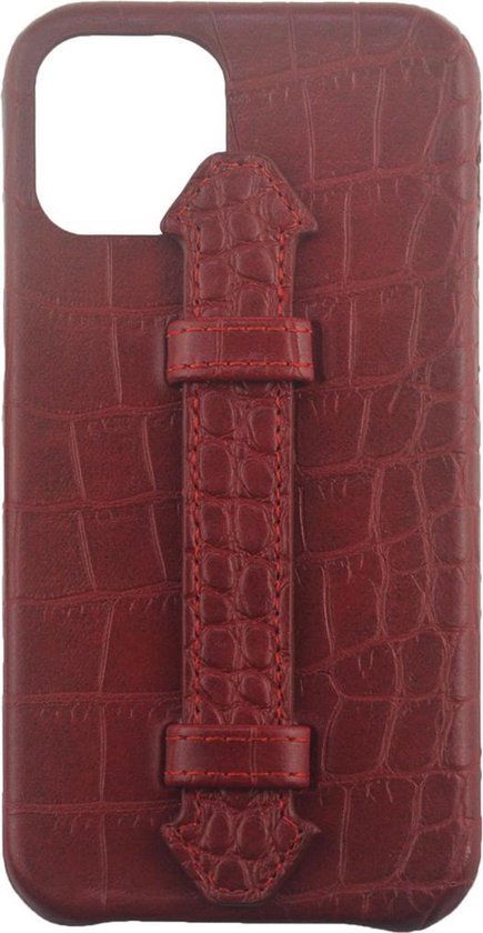 Iphone 12 mini hoesje donkerrood met kroko print iphone 12 - Arrigo Leather Goods