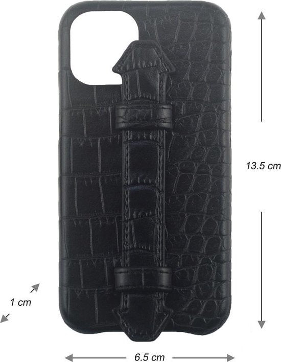 Iphone 12 mini hoesje zwart met kroko print iphone 12 - Arrigo Leather Goods