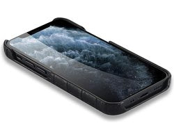 Iphone 12 pro hoesje zwart kroko print leer leren hoesje - Arrigo Leather Goods