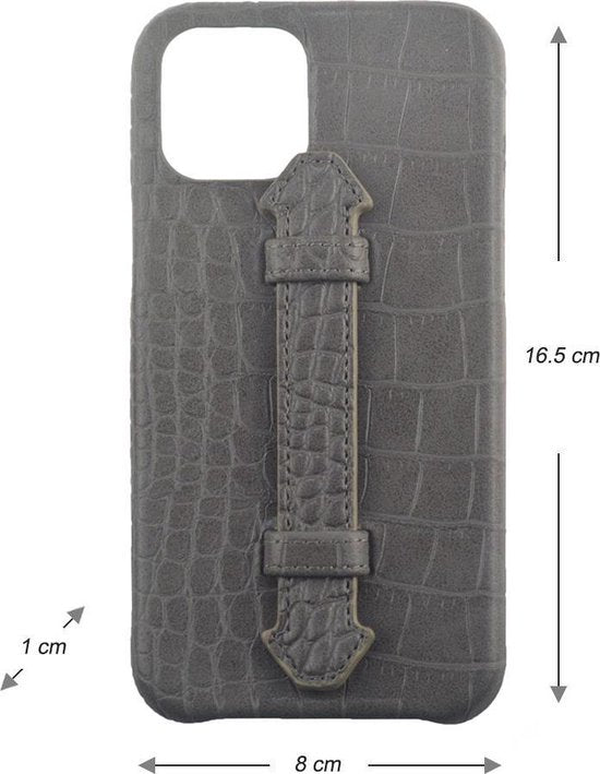 Iphone 12 pro max grijs kroko - Arrigo Leather Goods