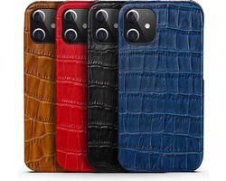 Iphone 12 pro max hoesje zwart kroko print leer leren - Arrigo Leather Goods