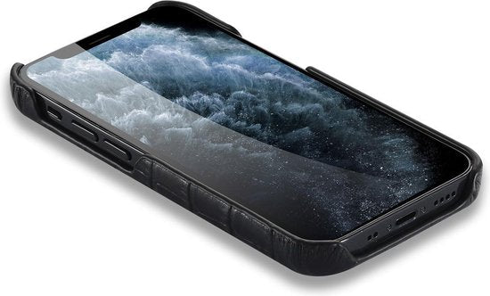 Iphone 12 pro max hoesje zwart kroko print leer leren - Arrigo Leather Goods