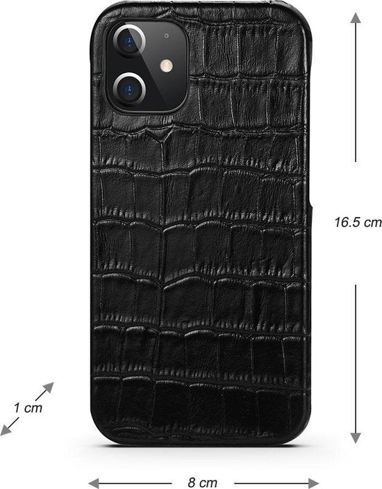 Iphone 12 pro max hoesje zwart kroko print leer leren - Arrigo Leather Goods