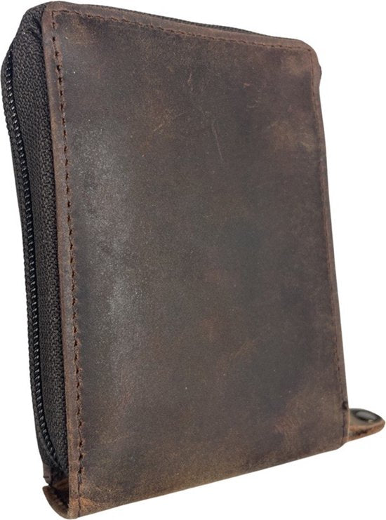 Kaarthouder met rits anti skim rfid bruin buffel leer vrouwen - Arrigo.nl