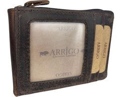 Kaarthouder met rits anti skim rfid bruin buffel leer vrouwen - Arrigo.nl