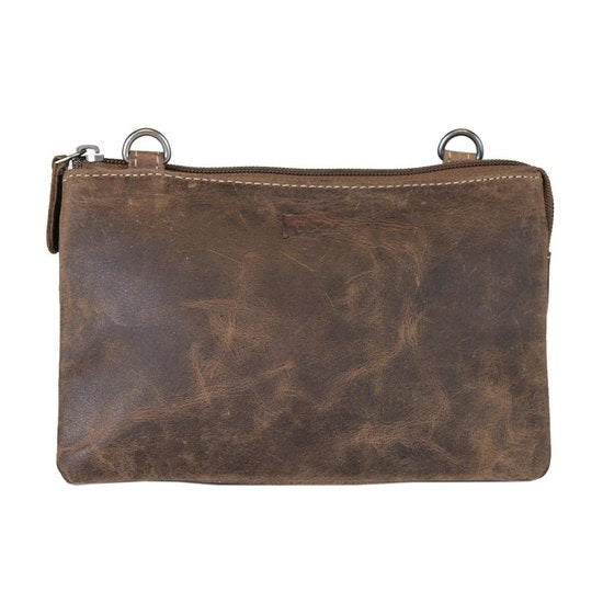 Klein Dames Schoudertasje / Festivaltasje van Buffelleer in Cognackleur - Arrigo.nl