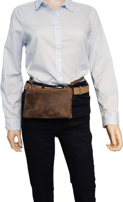 Klein Dames Schoudertasje / Festivaltasje van Buffelleer in Cognackleur - Arrigo.nl