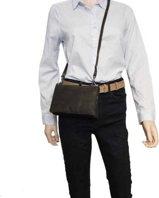 Klein Dames Schoudertasje / Festivaltasje van Buffelleer in Zwart - Arrigo.nl