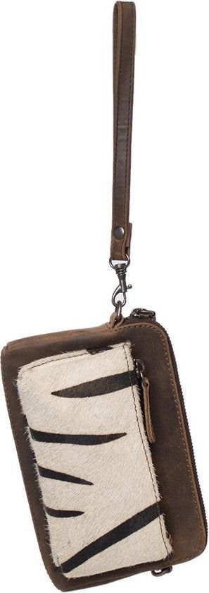 Kleine Crossbody Tas van Donkerbruin Leer met Vacht en Zebra Print - Arrigo.nl
