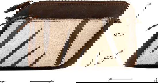 Kleine Crossbody Tas van Donkerbruin Leer met Vacht en Zebra Print - Arrigo.nl