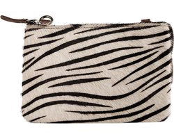 Kleine Crossbody Tas van Lichtbruin Leer met Vacht en Zebra Print - Arrigo.nl