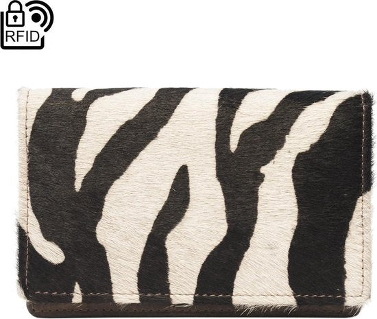 Kleine Damesportemonnee - Lichtbruin Leer met Anti-Skim Bescherming en Zebradessin - Arrigo.nl