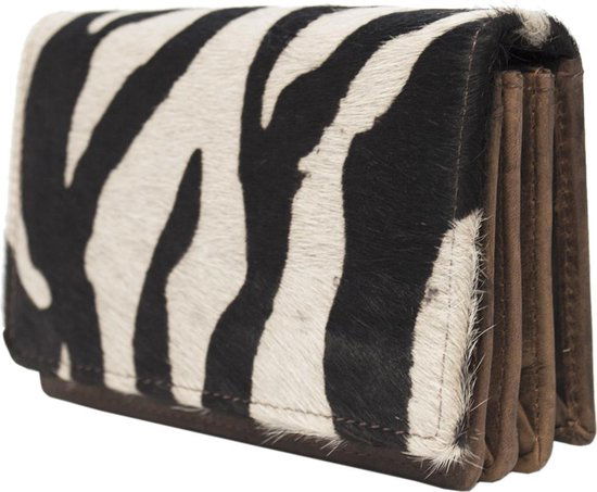 Kleine Damesportemonnee - Lichtbruin Leer met Anti-Skim Bescherming en Zebradessin - Arrigo.nl