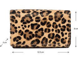 Kleine damesportemonnee van lichtbruin leer met dierenprint en RFID-bescherming - Arrigo.nl