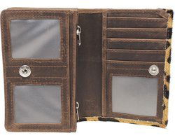 Kleine damesportemonnee van lichtbruin leer met vacht en anti-skim bescherming - Arrigo.nl