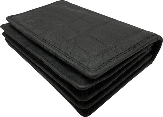 Kleine leren portemonnee portemonnee dames zwart leer met croco print - Arrigo.nl