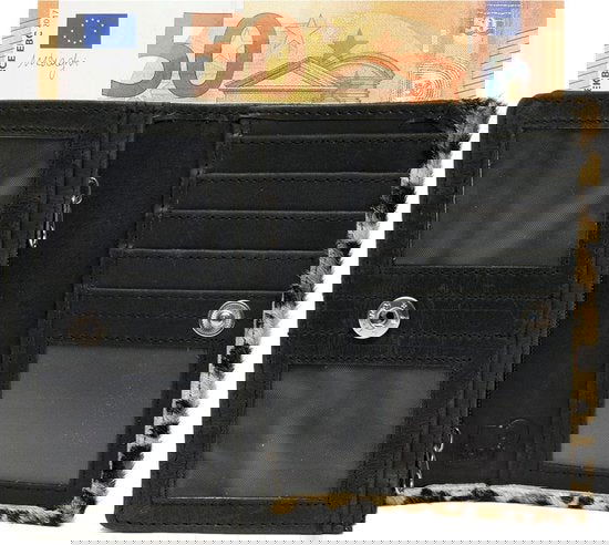 Kleine leren portemonnee portemonnee dames zwart met dierenprint zwarte rfid - Arrigo Leather Goods