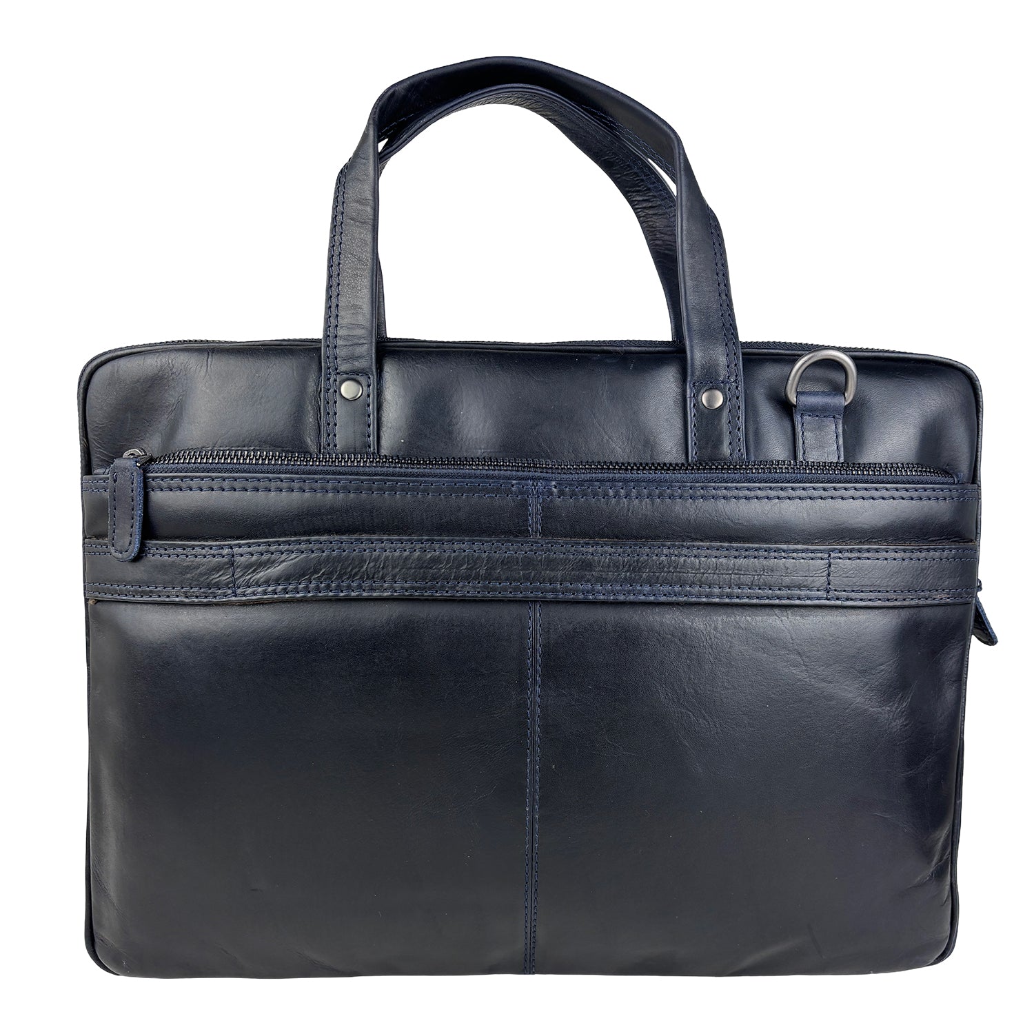 Blauwe leren laptoptas 15 inch