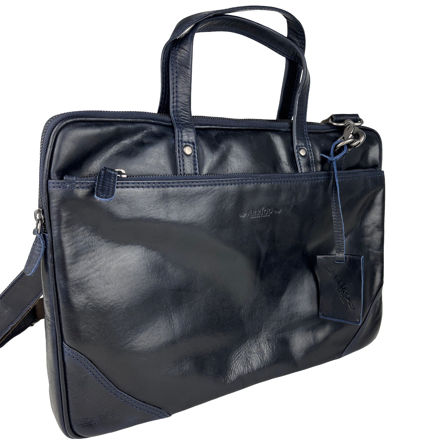 Blauwe leren laptoptas 15 inch