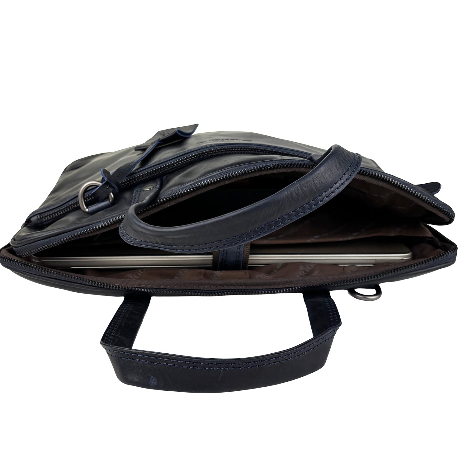 Blauwe leren laptoptas 15 inch