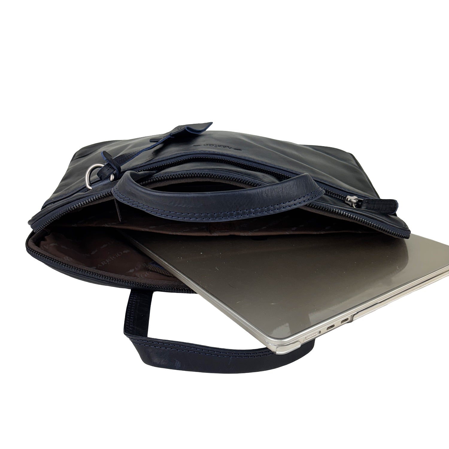 Blauwe leren laptoptas 15 inch