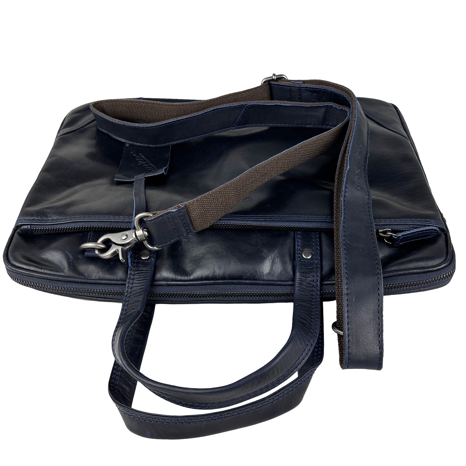 Blauwe leren laptoptas 15 inch