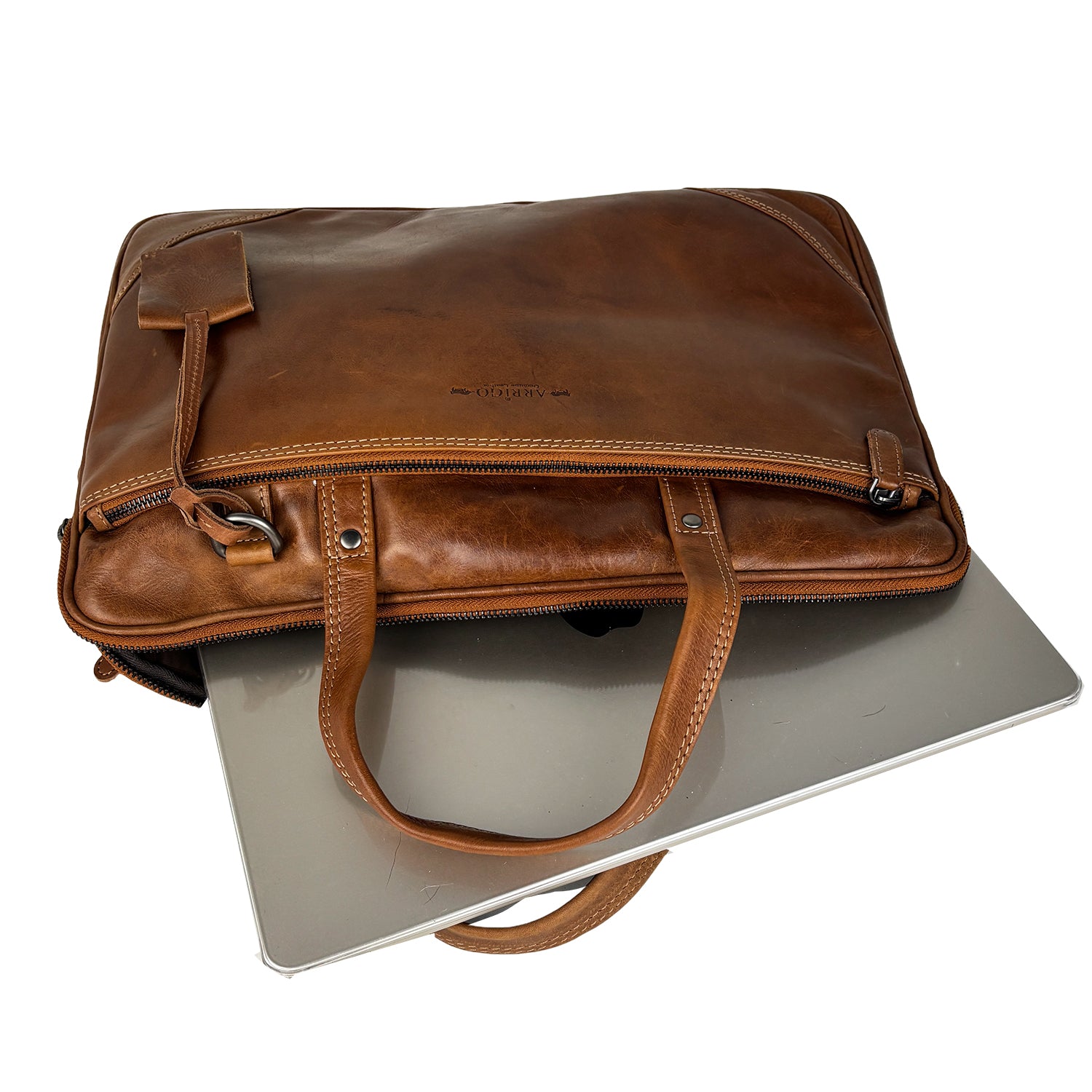 Cognac leren laptoptas 15 inch