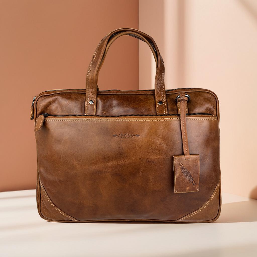 Cognac leren laptoptas 15 inch