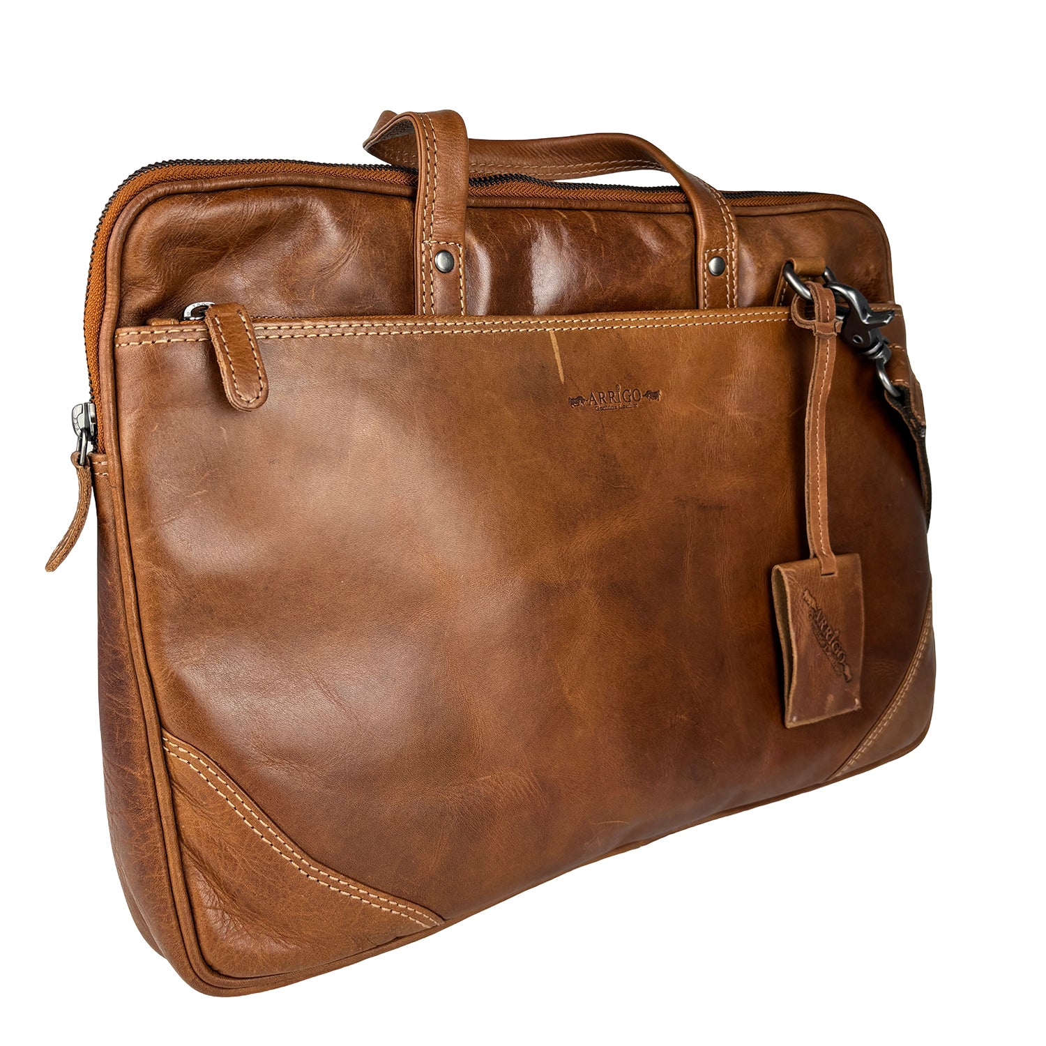 Cognac leren laptoptas 15 inch