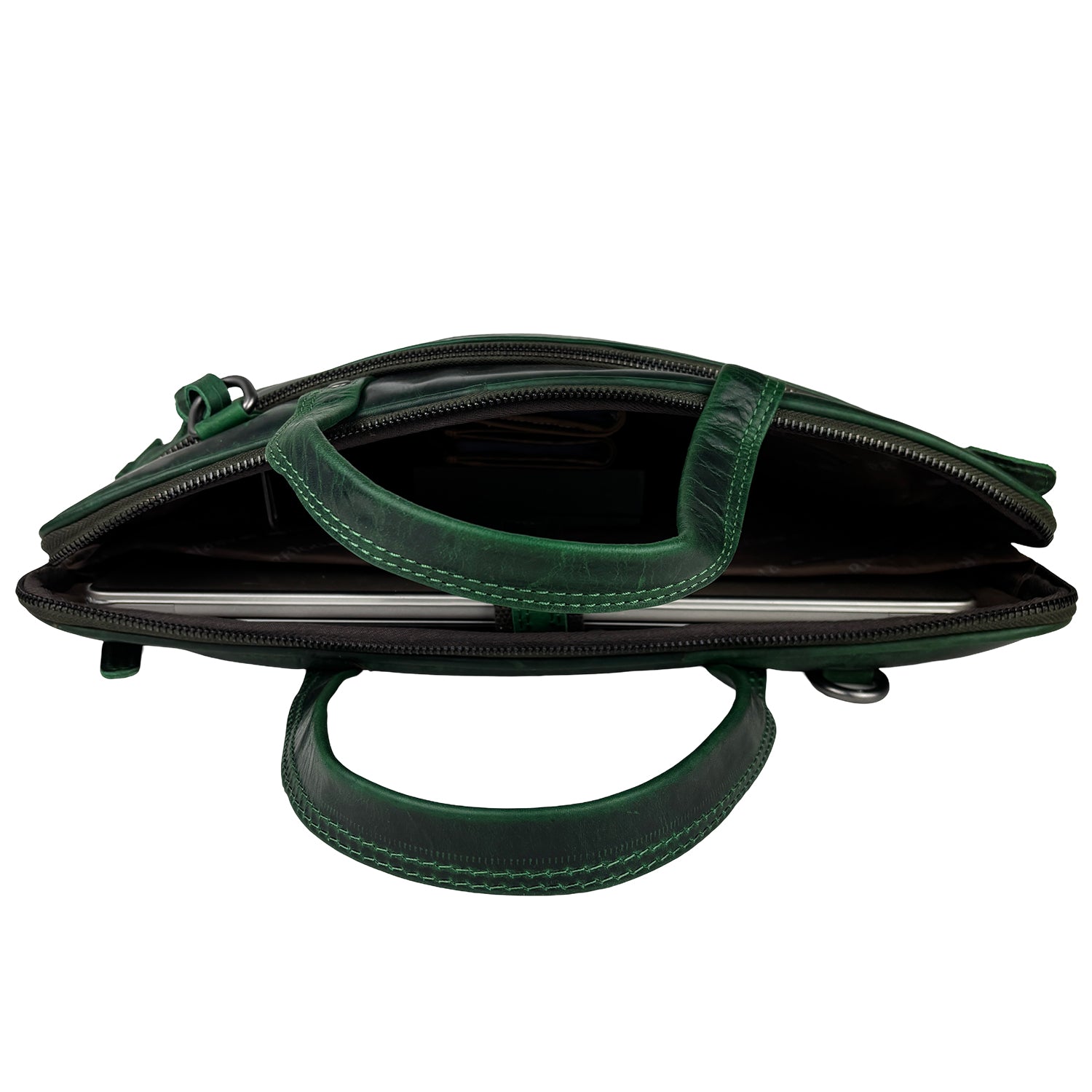 Groene leren laptoptas 15 inch