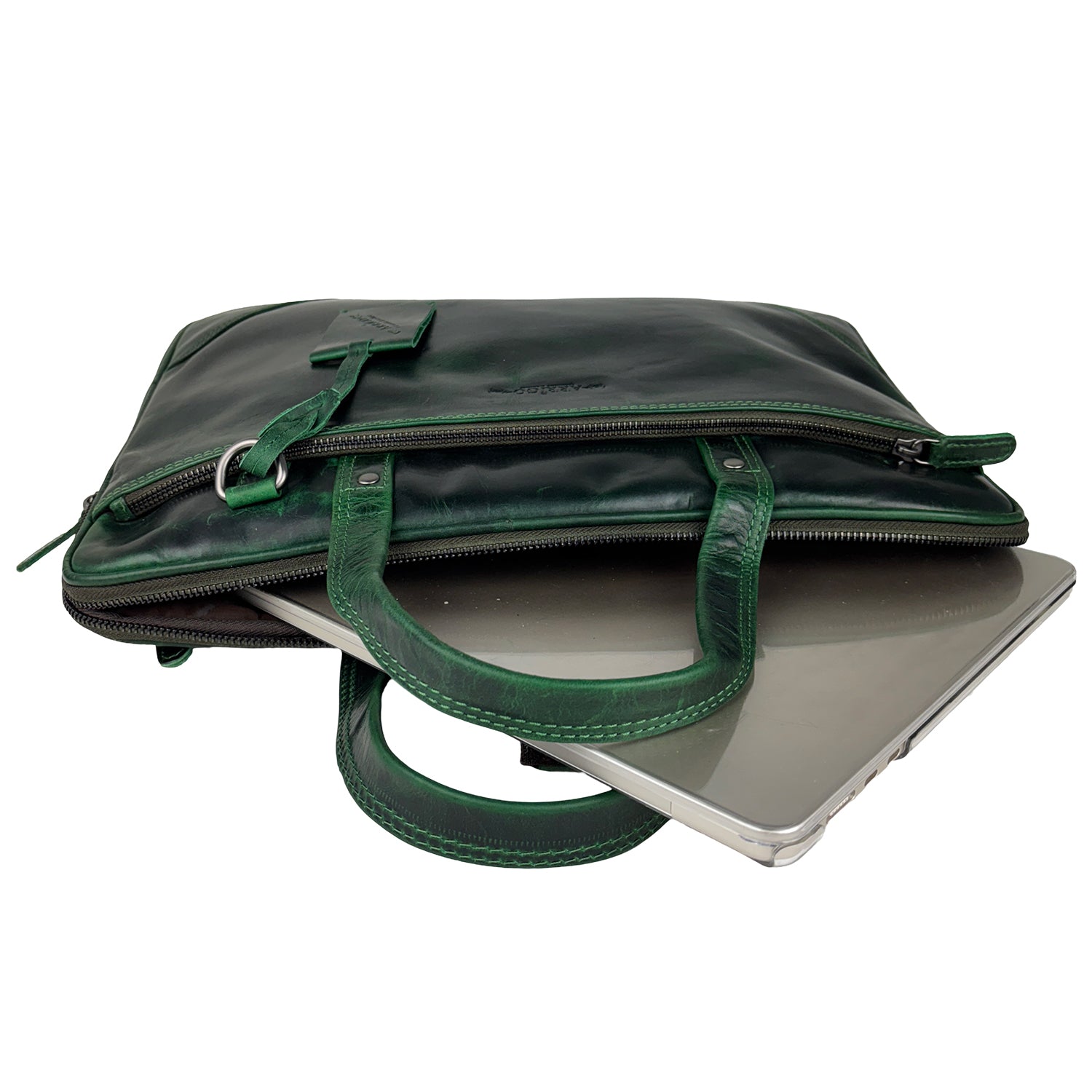 Groene leren laptoptas 15 inch