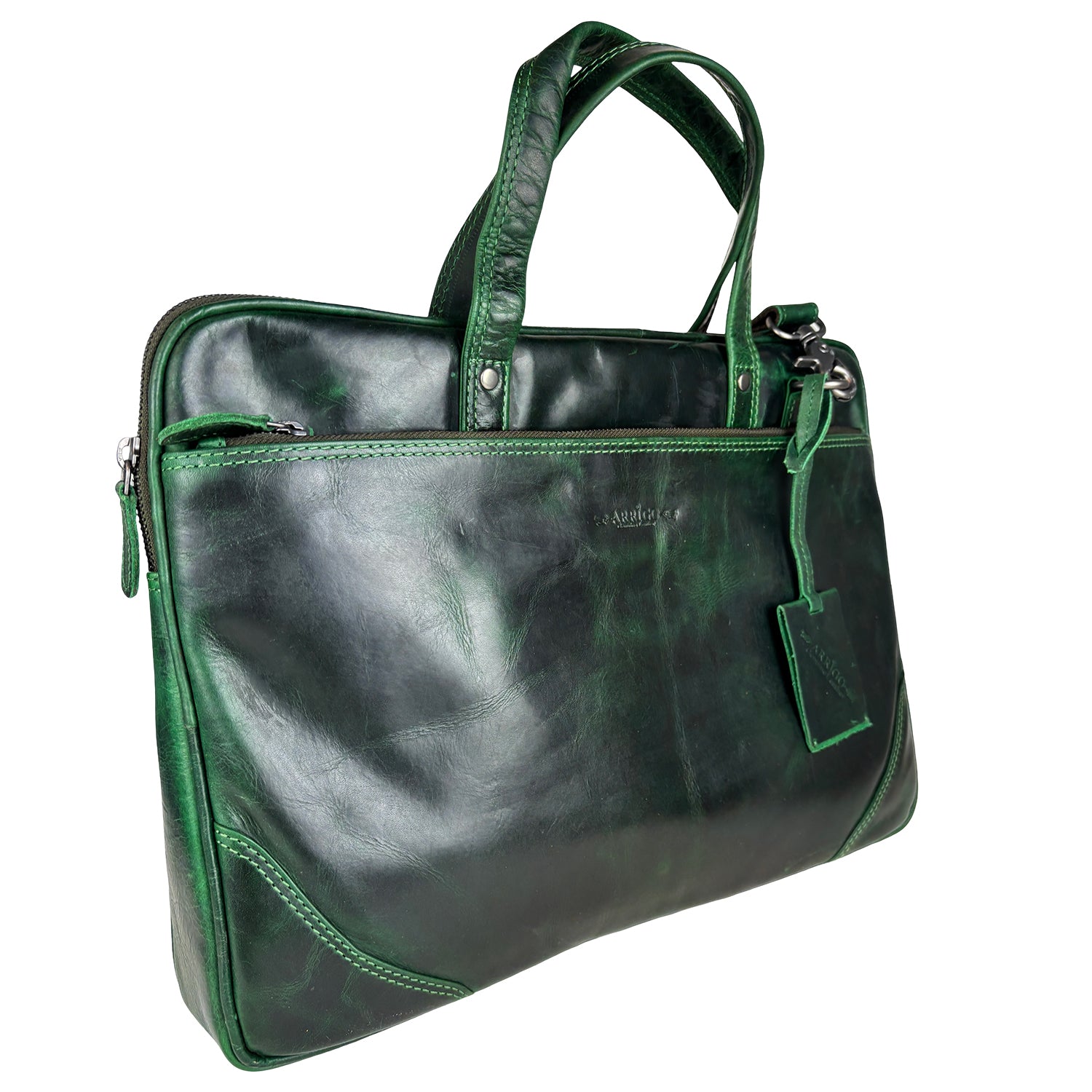 Groene leren laptoptas 15 inch