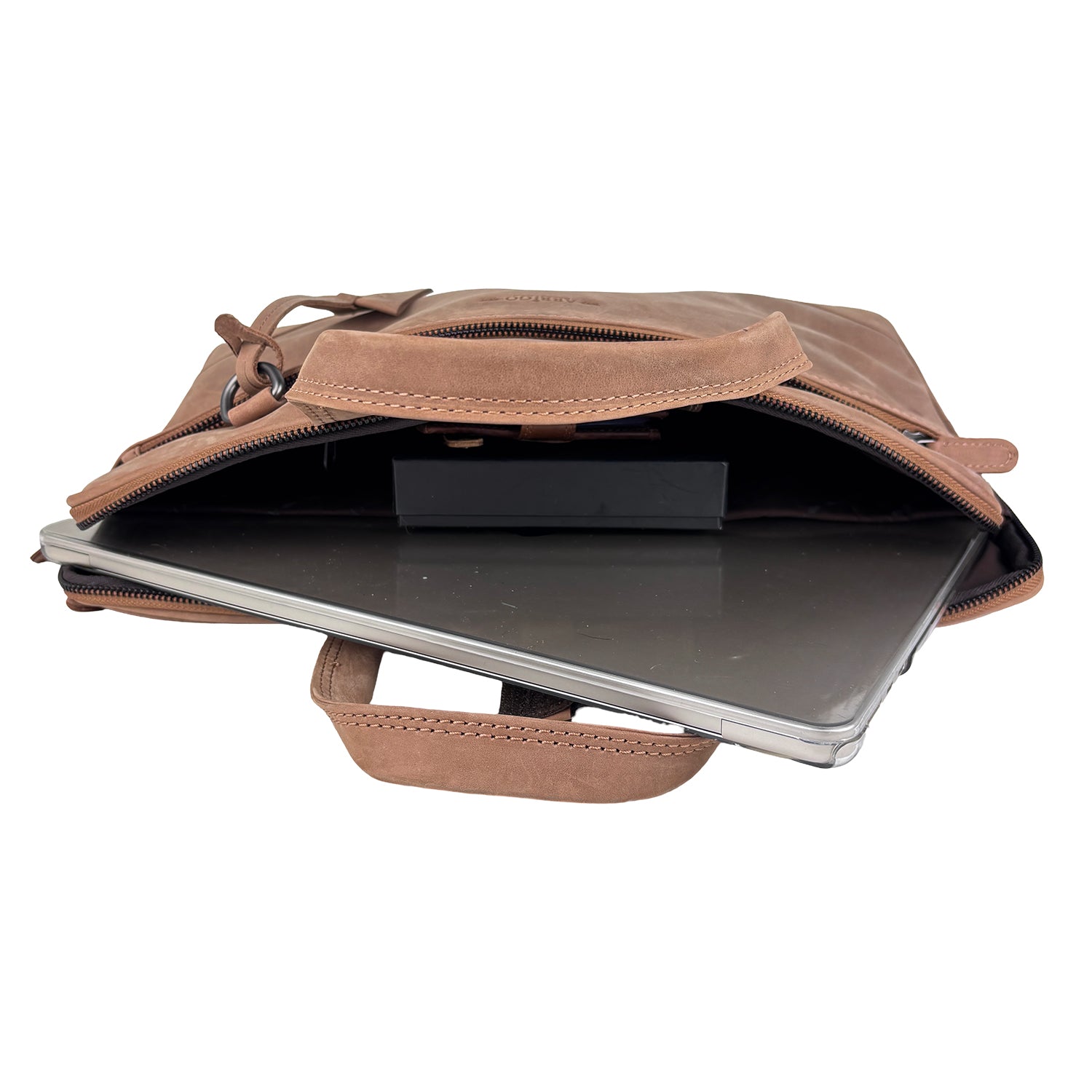 Taupe leren laptoptas 15 inch
