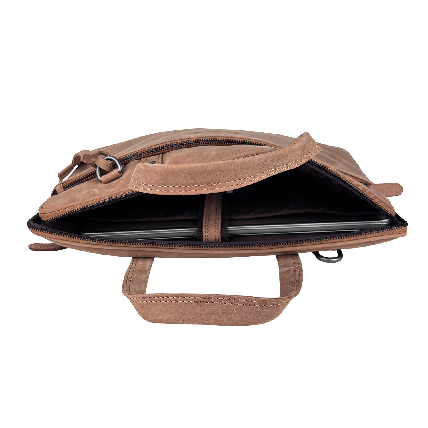 Taupe leren laptoptas 15 inch