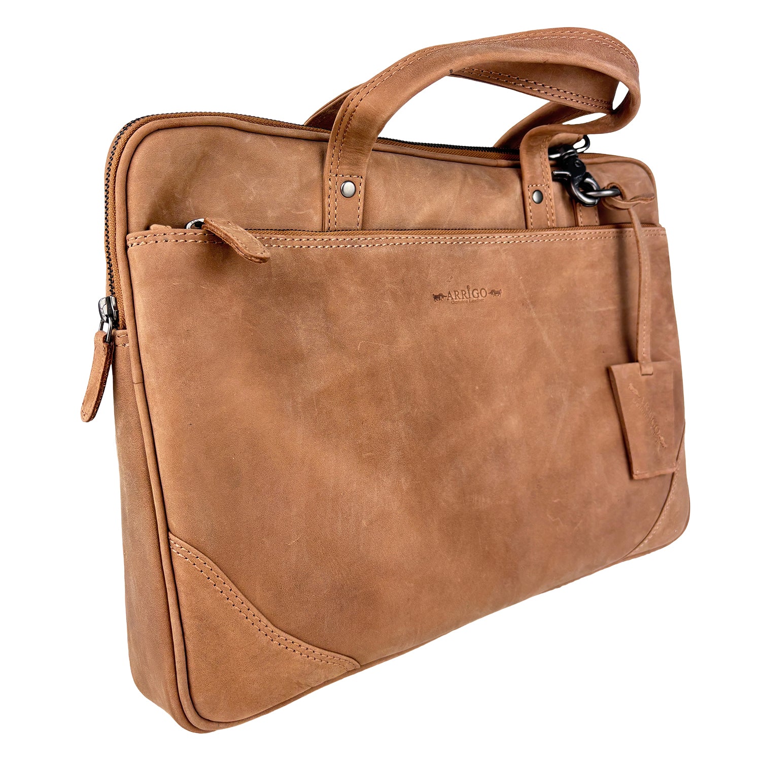 Taupe leren laptoptas 15 inch