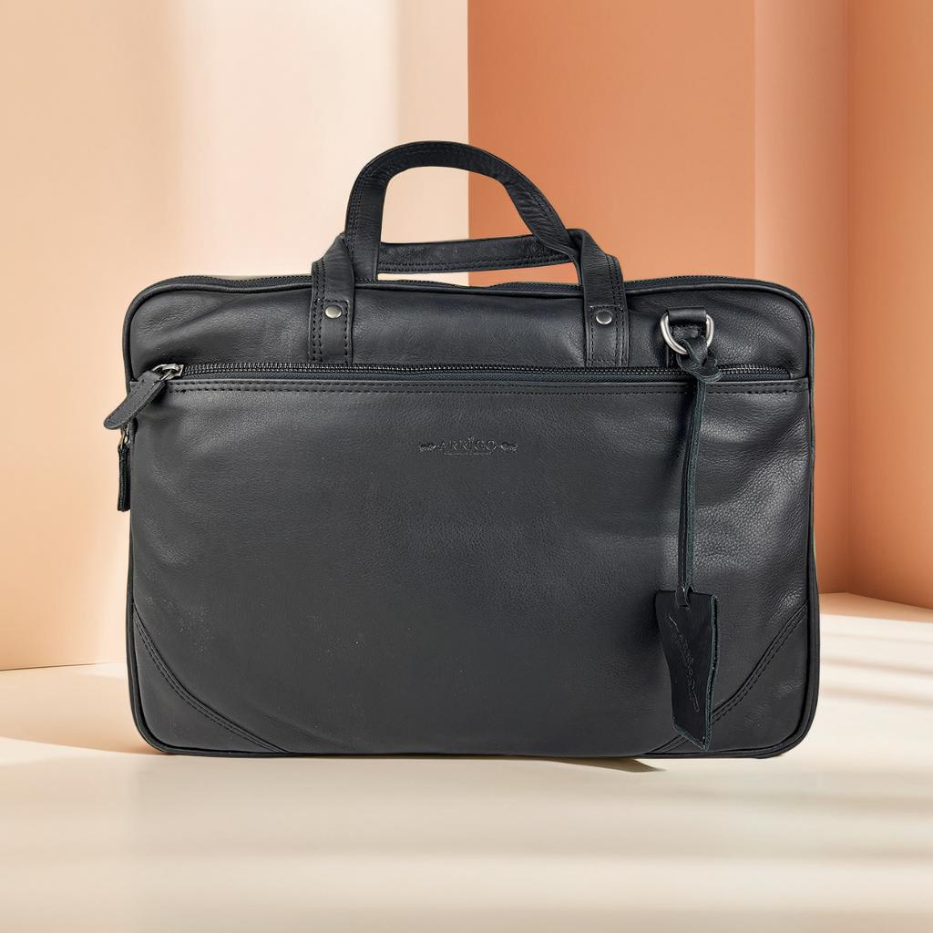 Zwarte leren laptoptas 15 inch