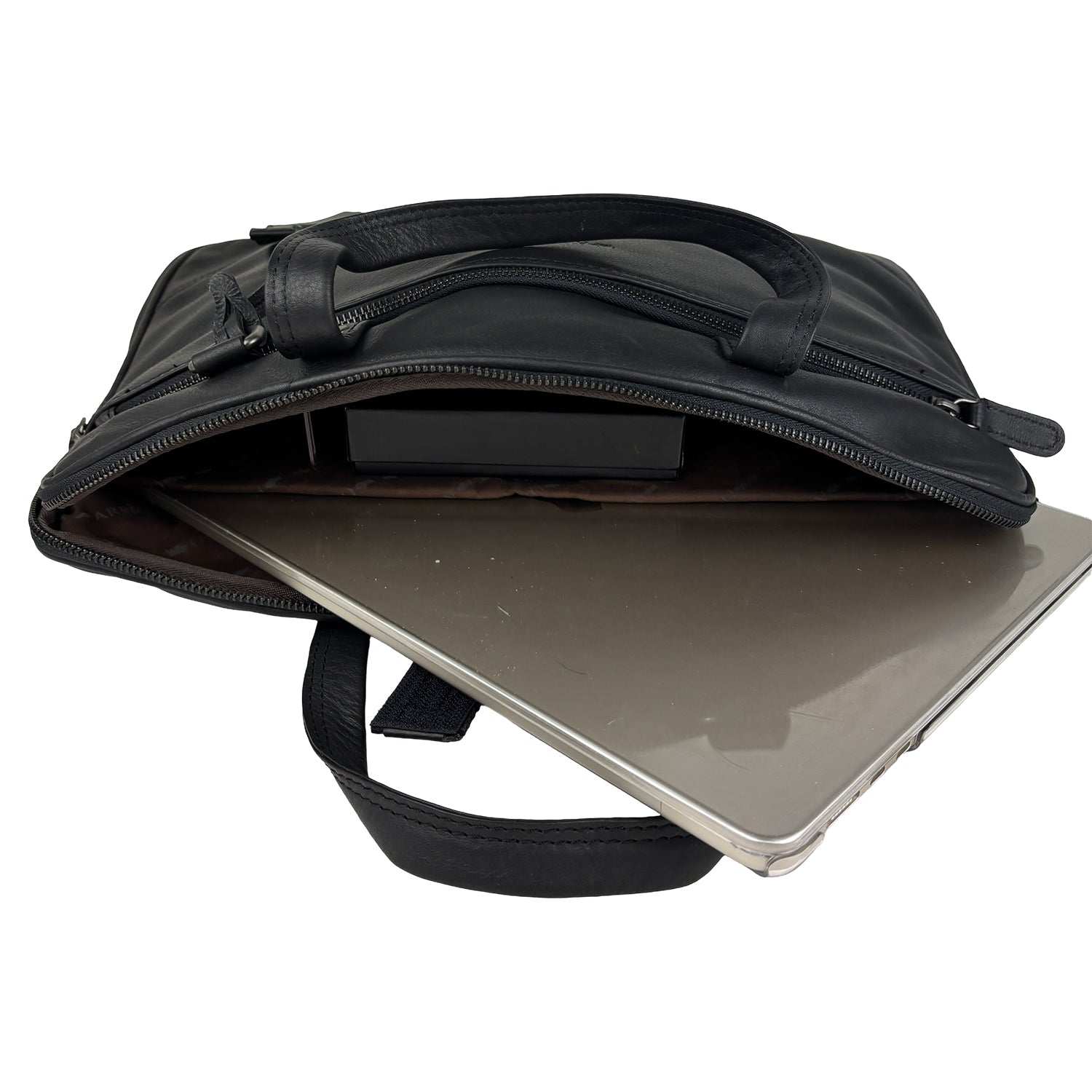 Zwarte leren laptoptas 15 inch