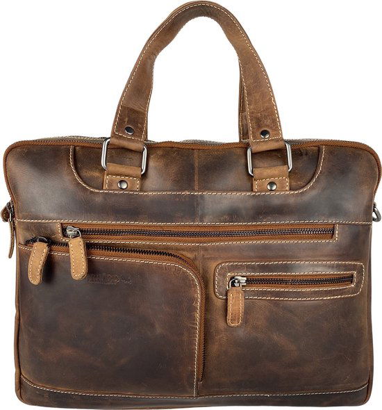 Laptoptas messenger bag 15 6 inch buffelleer leer cognac - Arrigo.nl