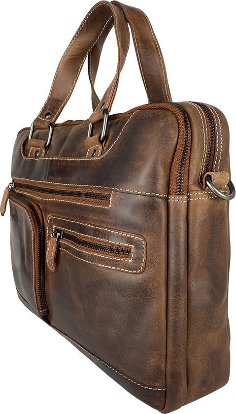 Laptoptas messenger bag 15 6 inch buffelleer leer cognac - Arrigo.nl