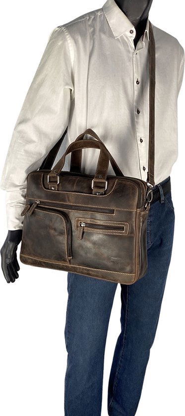Laptoptas messenger bag 15 6 inch buffelleer leer donkerbruin - Arrigo.nl