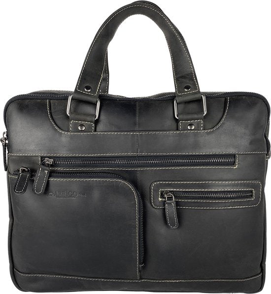 Laptoptas messenger bag 15 6 inch buffelleer leer mat zwart - Arrigo.nl