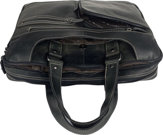 Laptoptas messenger bag 15 6 inch buffelleer leer mat zwart - Arrigo.nl