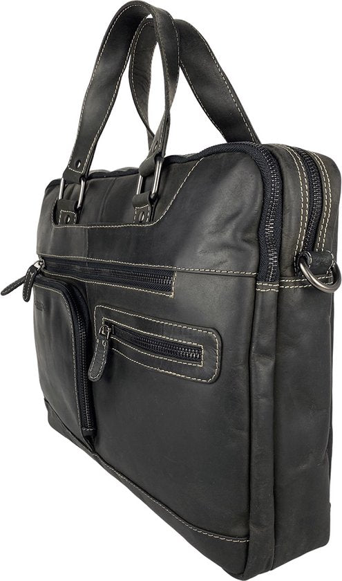 Laptoptas messenger bag 15 6 inch buffelleer leer mat zwart - Arrigo.nl